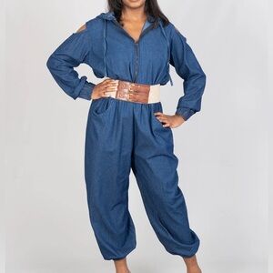 KaraChic COLD SHOULDER DENIM JUMPSUIT WOMENS O/S